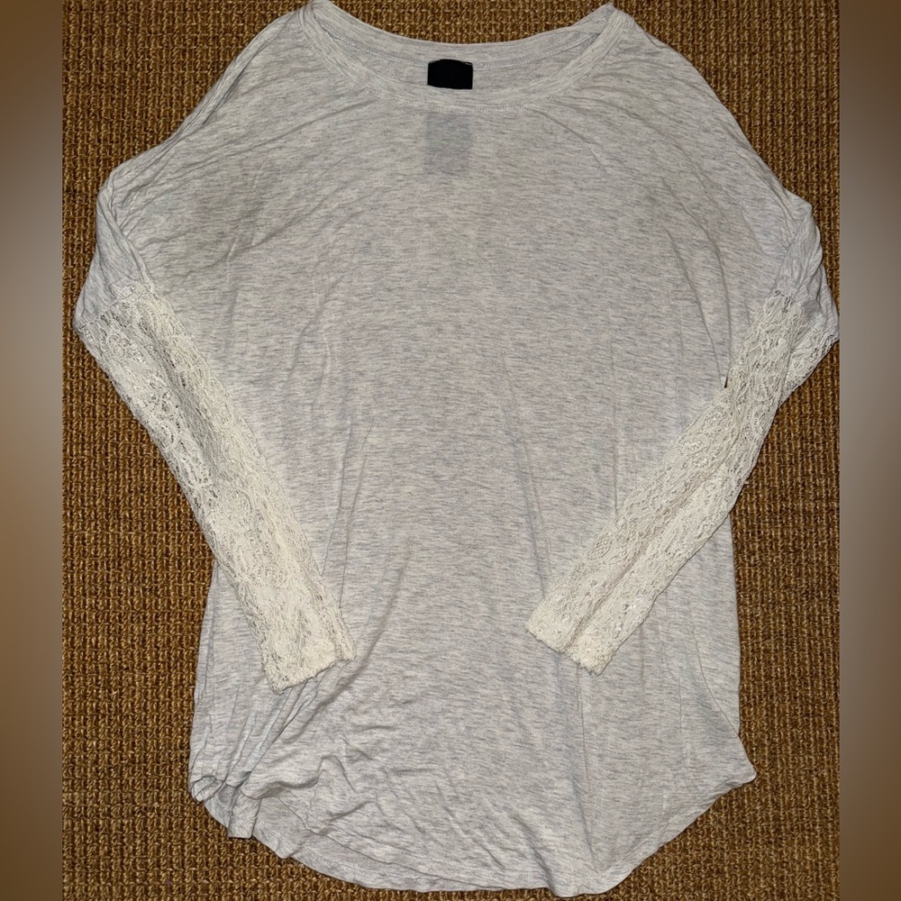 Heather by Bordeaux Anthropologie Gray Lace Long Sleeve Top Shirt Medium M